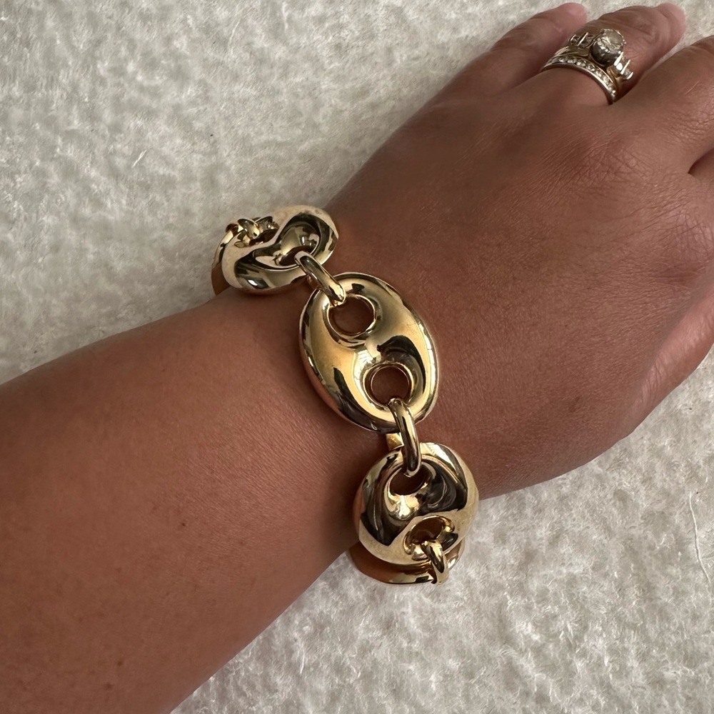 Mia Fiore Made in Italy 18kt Gold plated Bronze Puffed XL Mariner Links Bracelet